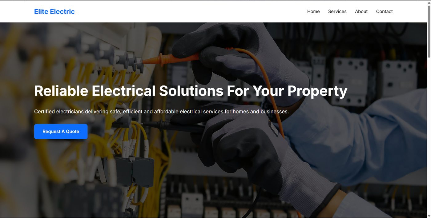 Elite Electric website homepage designed by YRB Nova